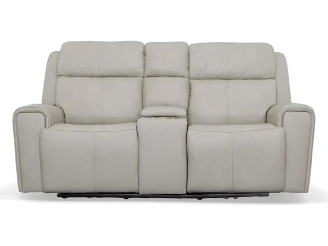 Barnett Leather Power Reclining Loveseat with Console, Power Headrests & Lumbar - Alternative View