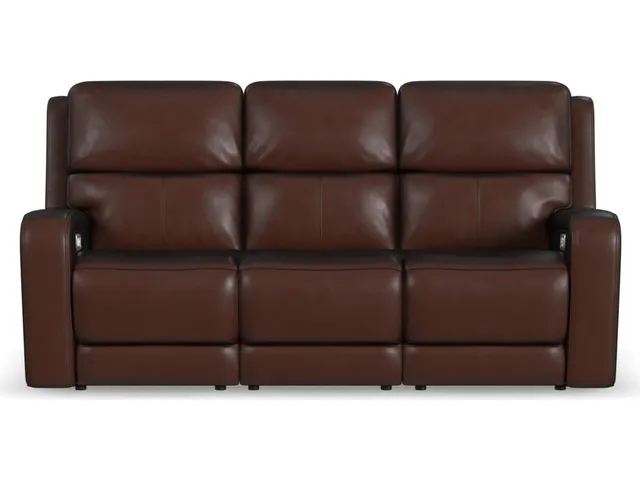 Oasis Truffle Leather Power Reclining Sofa with Power Headrests, Lumbar, Heat & Massage