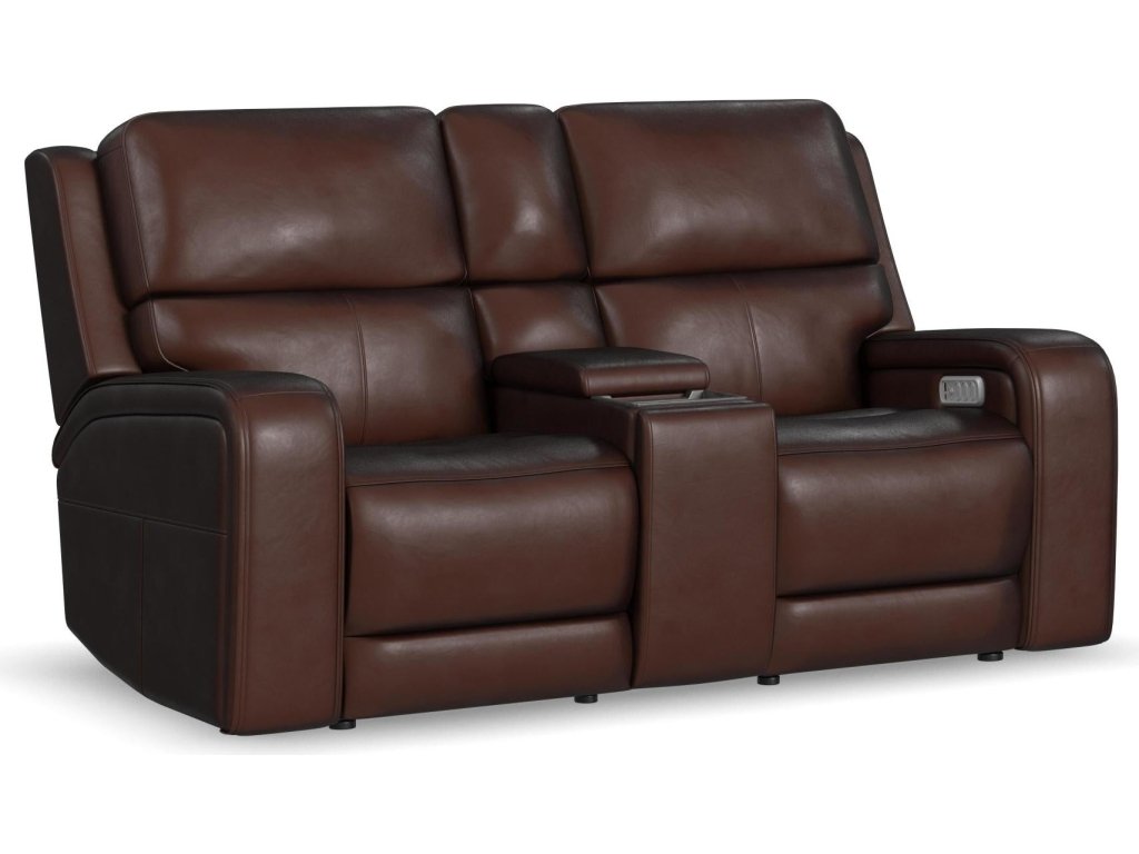 Oasis Truffle Leather Power Reclining Loveseat with Console, Power Headrests, Lumbar, Heat & Massage - main image