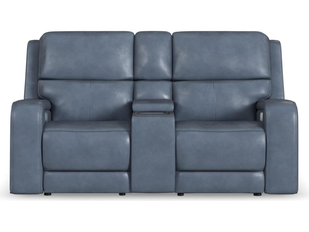 Oasis Storm Leather Power Reclining Loveseat with Console, Power Headrests, Lumbar, Heat & Massage - image 1