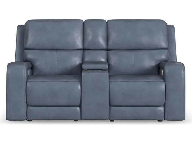 Oasis Storm Leather Power Reclining Loveseat with Console, Power Headrests, Lumbar, Heat & Massage
