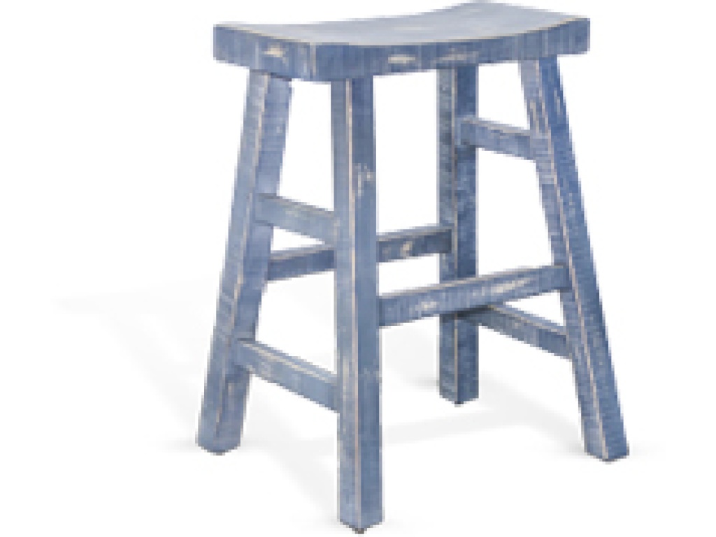 Ocean Blue 24"H Saddle Seat Stool Wood Seat - main image