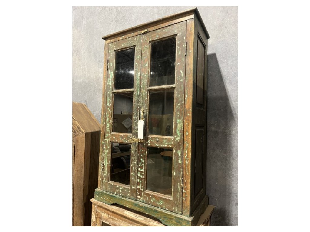 2 Door Dark Brown and Green Cabinet - main image