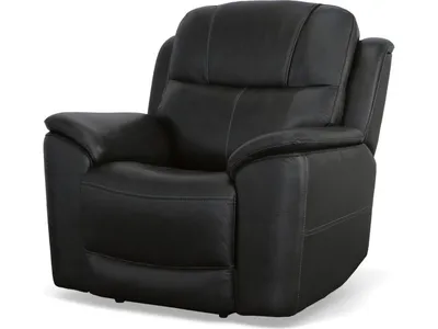 Crew Raven Leather Power Recliner with Power Headrest & Lumbar