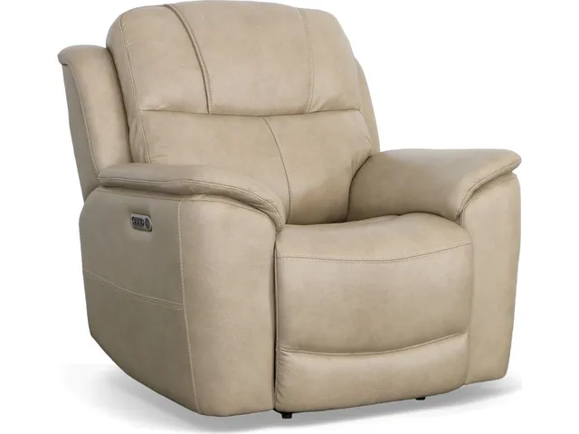 Crew Pebble Leather Power Recliner with Power Headrest & Lumbar