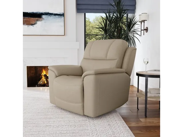 Crew Pebble Leather Power Recliner with Power Headrest & Lumbar