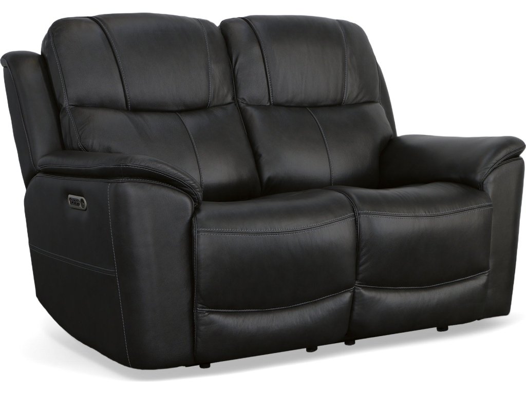 Crew Raven Leather Power Reclining Loveseat with Power Headrests & Lumbar - main image