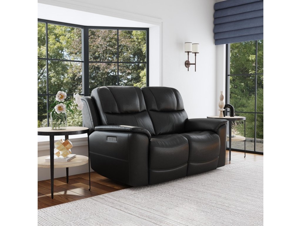 Crew Raven Leather Power Reclining Loveseat with Power Headrests & Lumbar - image 1