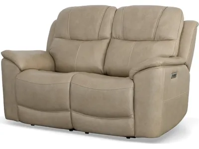 Crew Pebble Leather Power Reclining Loveseat with Power Headrests & Lumbar