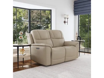 Crew Pebble Leather Power Reclining Loveseat with Power Headrests & Lumbar