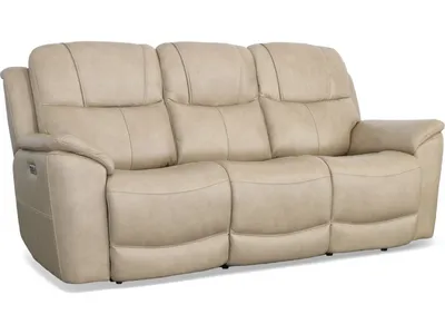 Crew Pebble Leather Power Reclining Sofa with Power Headrests & Lumbar