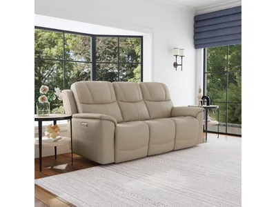 Crew Pebble Leather Power Reclining Sofa with Power Headrests & Lumbar
