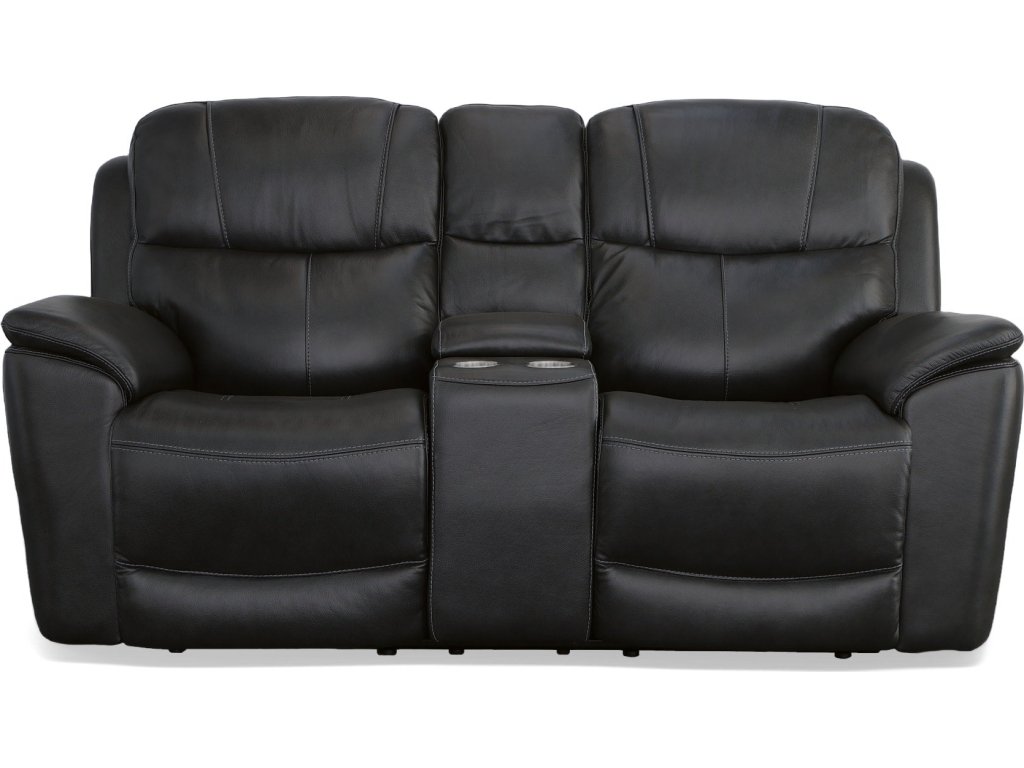 Crew Raven Leather Power Reclining Loveseat with Console, Power Headrests & Lumbar - image 2