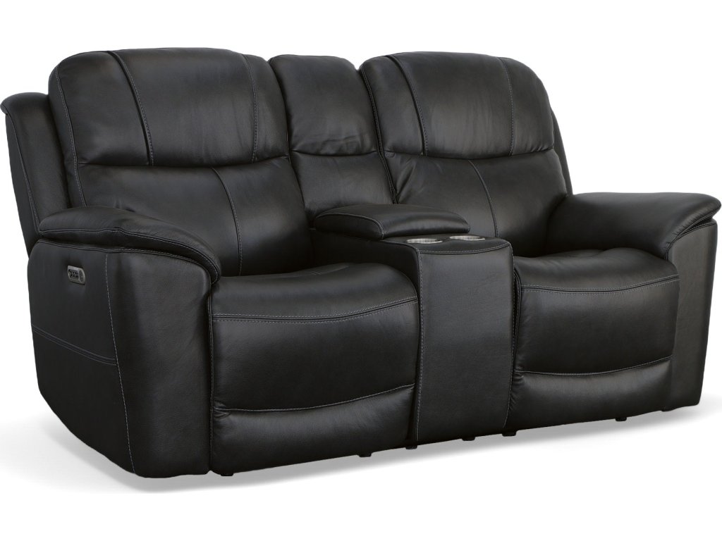 Crew Raven Leather Power Reclining Loveseat with Console, Power Headrests & Lumbar - image 4