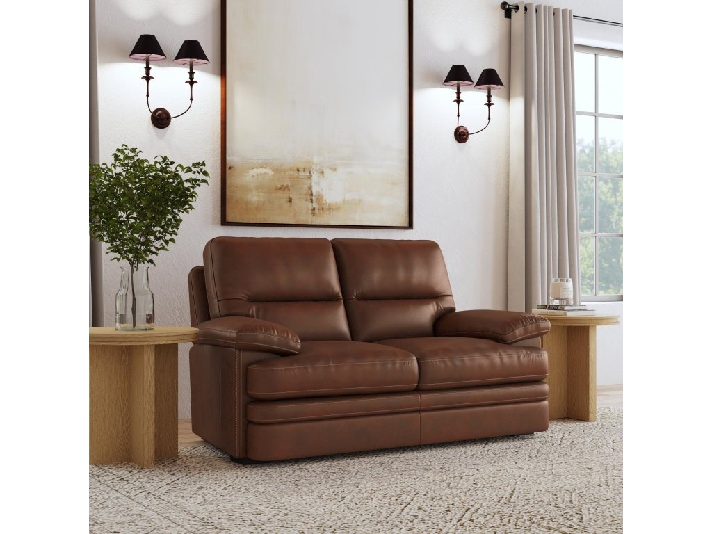 David Pecan Leather Loveseat - image 1