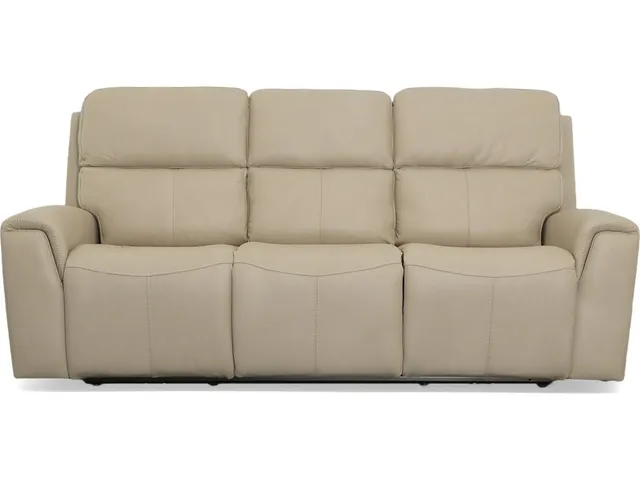 Jarvis Parchment Leather Power Reclining Sofa with Power Headrests