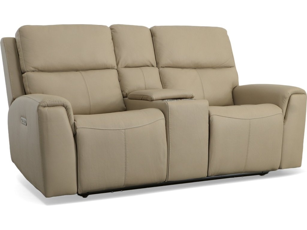 Jarvis Parchment Leather Power Reclining Loveseat with Console & Power Headrests - main image
