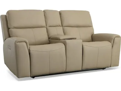 Jarvis Parchment Leather Power Reclining Loveseat with Console & Power Headrests