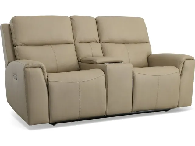 Jarvis Parchment Leather Power Reclining Loveseat with Console & Power Headrests