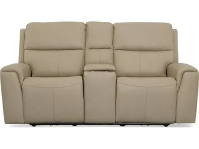 Jarvis Parchment Leather Power Reclining Loveseat with Console & Power Headrests - Alternative View