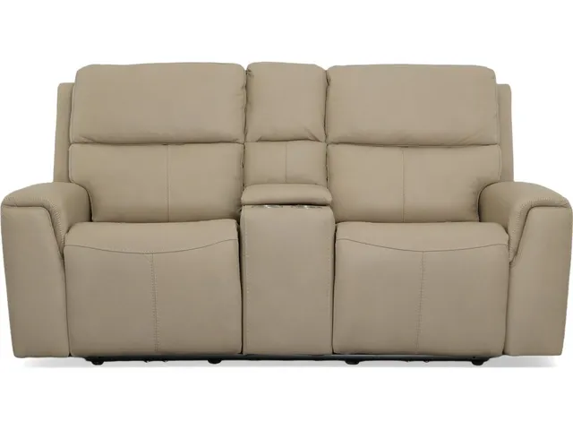 Jarvis Parchment Leather Power Reclining Loveseat with Console & Power Headrests - Alternative View
