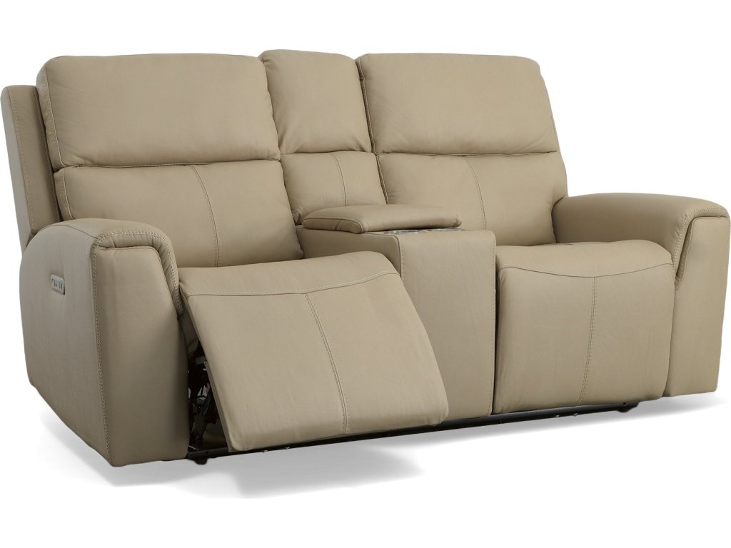 Jarvis Parchment Leather Power Reclining Loveseat with Console & Power Headrests - image 4