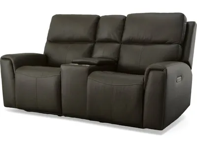 Jarvis Mica Leather Power Reclining Loveseat with Console & Power Headrests