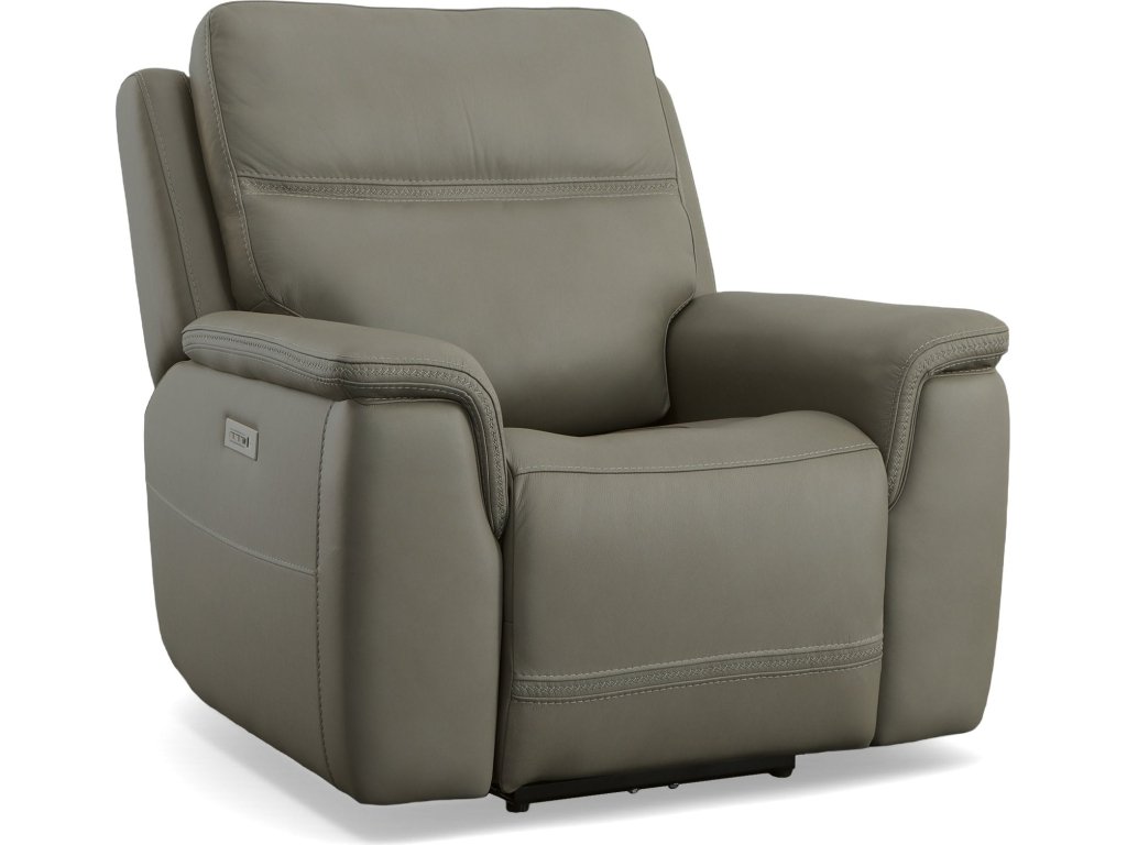 Sawyer Grey Leather Power Recliner with Power Headrest & Lumbar - main image