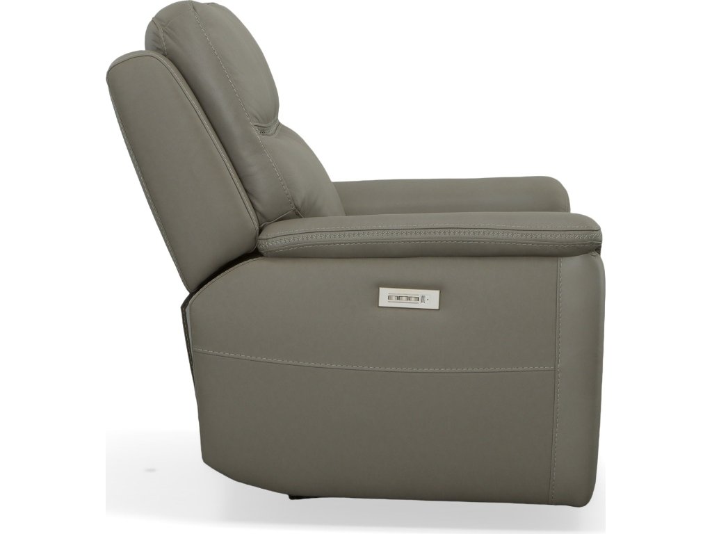 Sawyer Grey Leather Power Recliner with Power Headrest & Lumbar - image 3