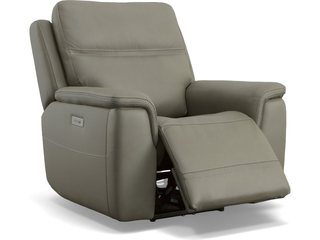Sawyer Grey Leather Power Recliner with Power Headrest & Lumbar - image 5