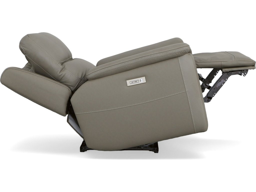 Sawyer Grey Leather Power Recliner with Power Headrest & Lumbar - image 7