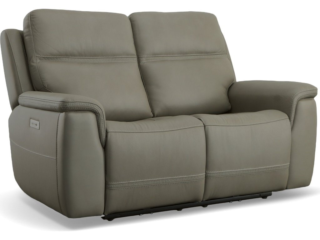 Sawyer Grey Leather Power Reclining Loveseat w/ Pwr Headrests, Lumbar - main image