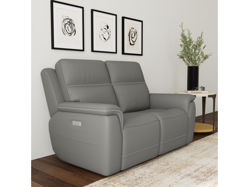 Sawyer Grey Leather Power Reclining Loveseat w/ Pwr Headrests, Lumbar - image 1