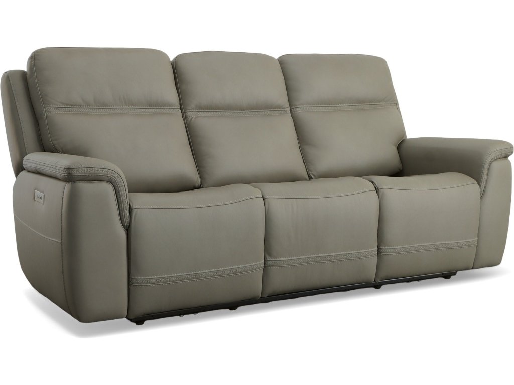 Sawyer Grey Leather Power Reclining Sofa with Power Headrests & Lumbar - main image