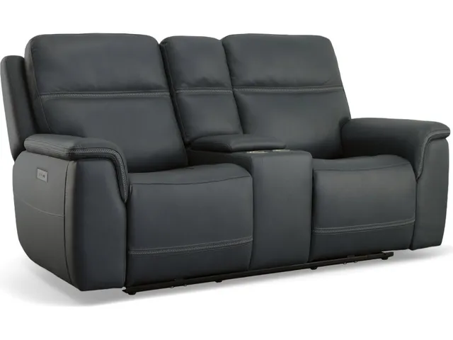 Sawyer Marine Leather Pwr Recl Loveseat w/ Console, Pwr Hdrsts, Lumbar