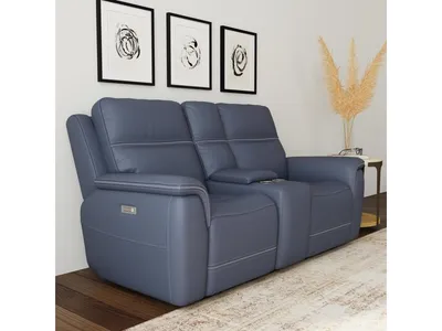Sawyer Marine Leather Pwr Recl Loveseat w/ Console, Pwr Hdrsts, Lumbar