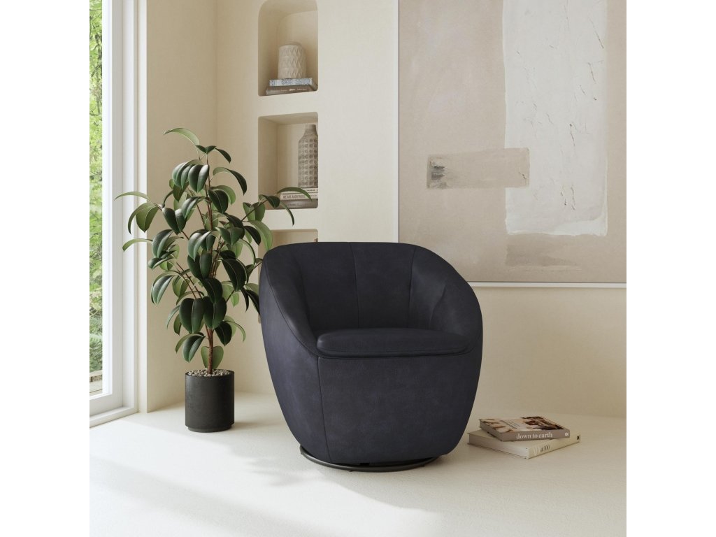 Wade Midnight Leather Swivel Chair - image 1