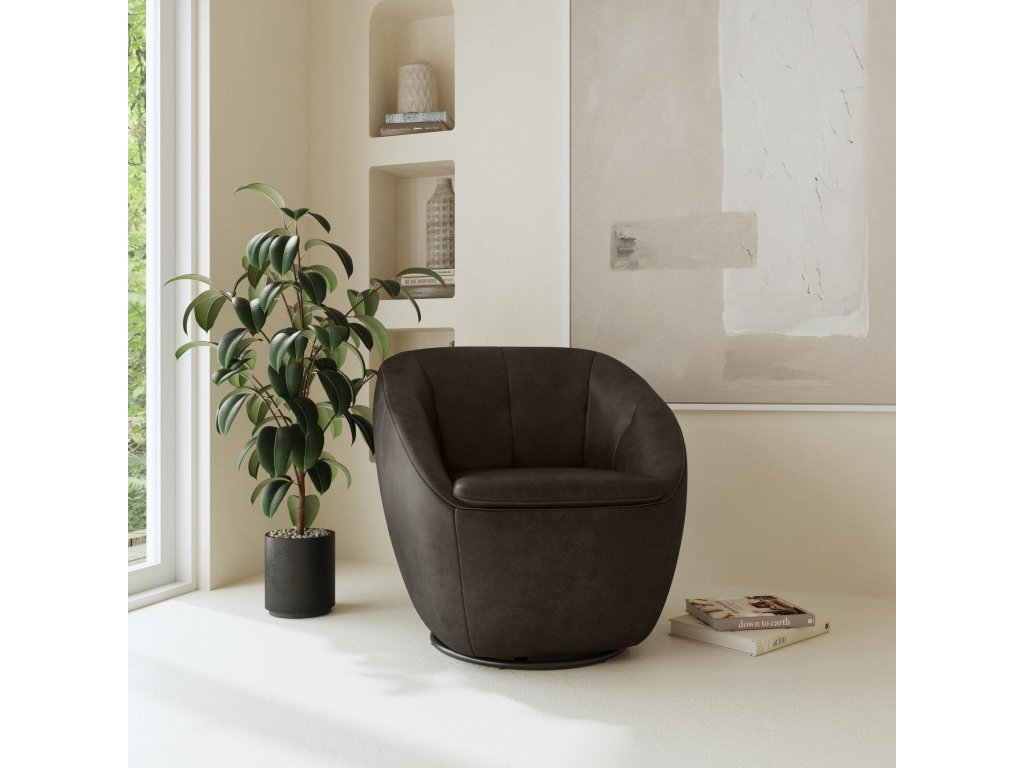 Wade Carob Leather Swivel Chair - image 1