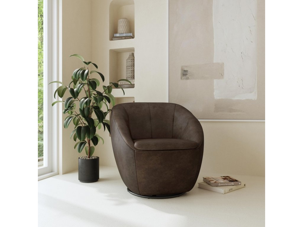 Wade Milk Chocolate Leather Swivel Chair - image 1
