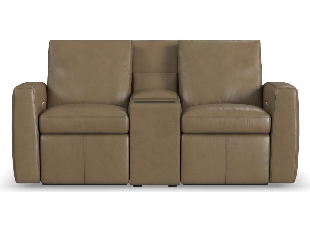 Aria Fawn Leather Power Reclining Loveseat with Console - image 2