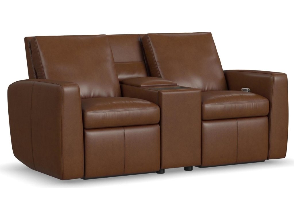 Aria Sedona Leather Power Reclining Loveseat with Console - main image