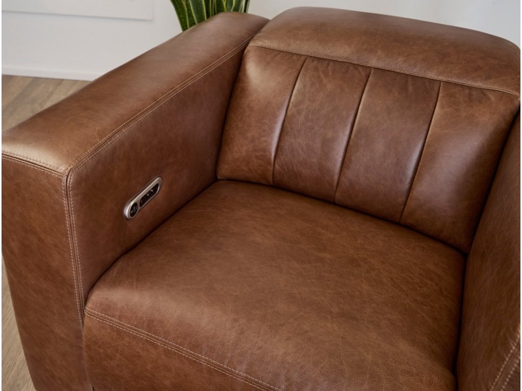 Austin Chestnut Leather Power Recliner with Power Headrest - image 4
