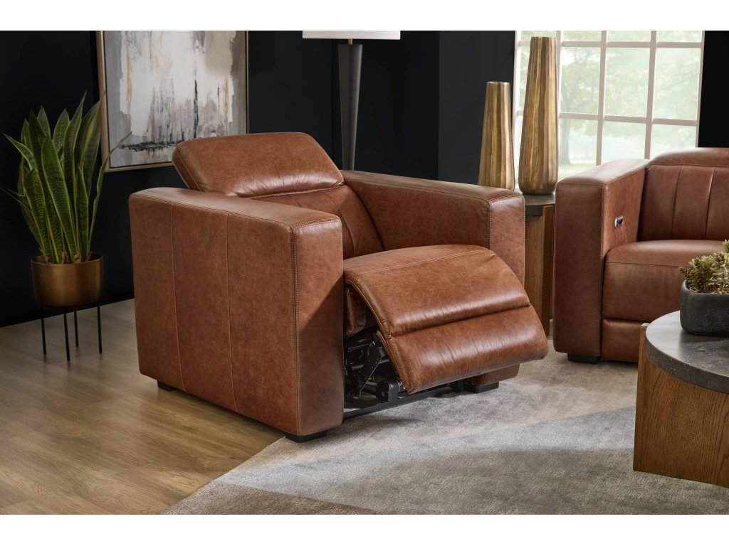 Austin Chestnut Leather Power Recliner with Power Headrest - image 6