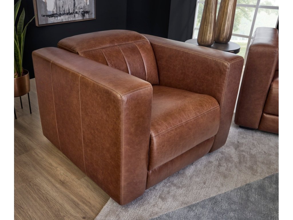 Austin Chestnut Leather Power Recliner with Power Headrest - image 7