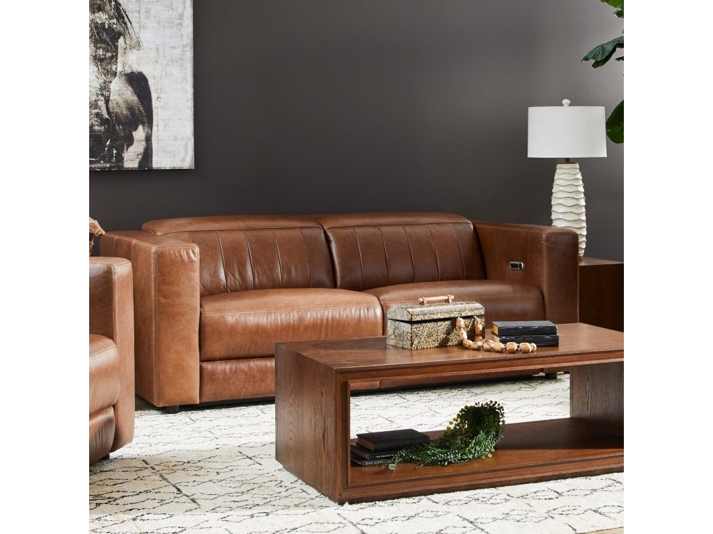 Austin Chestnut Leather Power Reclining Sofa with Power Headrests - image 1