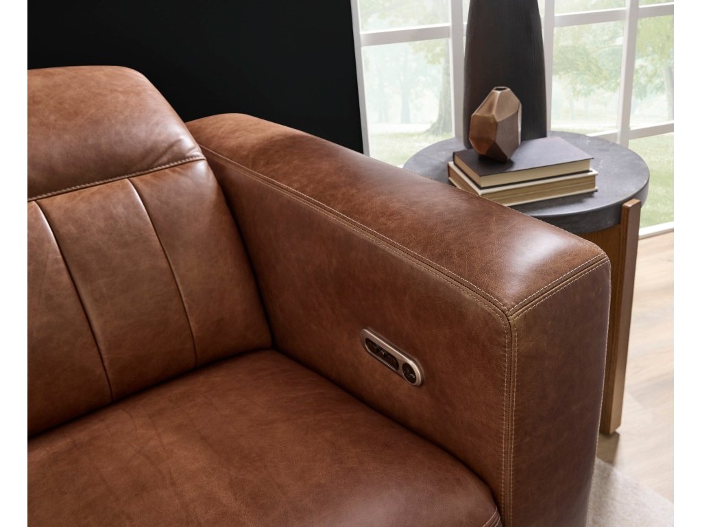 Austin Chestnut Leather Power Reclining Sofa with Power Headrests - image 5