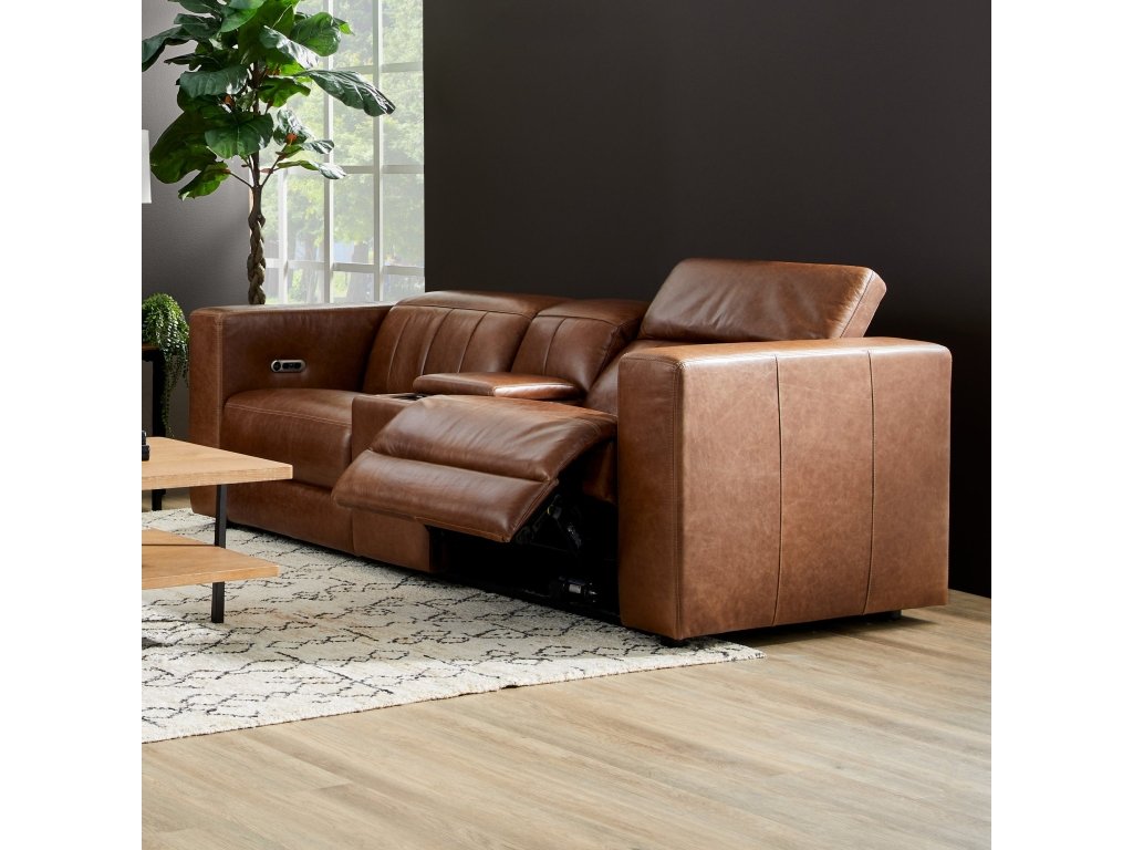 Austin Chestnut Leather Power Reclining Loveseat with Console and Power Headrests - image 4