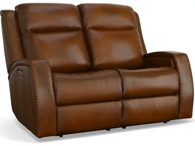 Mustang Rust Leather Power Loveseat with Power Headrest