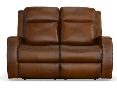 Mustang Rust Leather Power Loveseat with Power Headrest