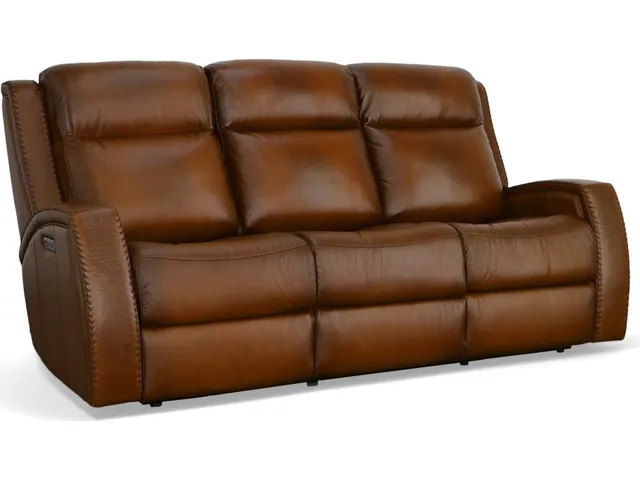 Mustang Rust Leather Power Sofa with Power Headrest